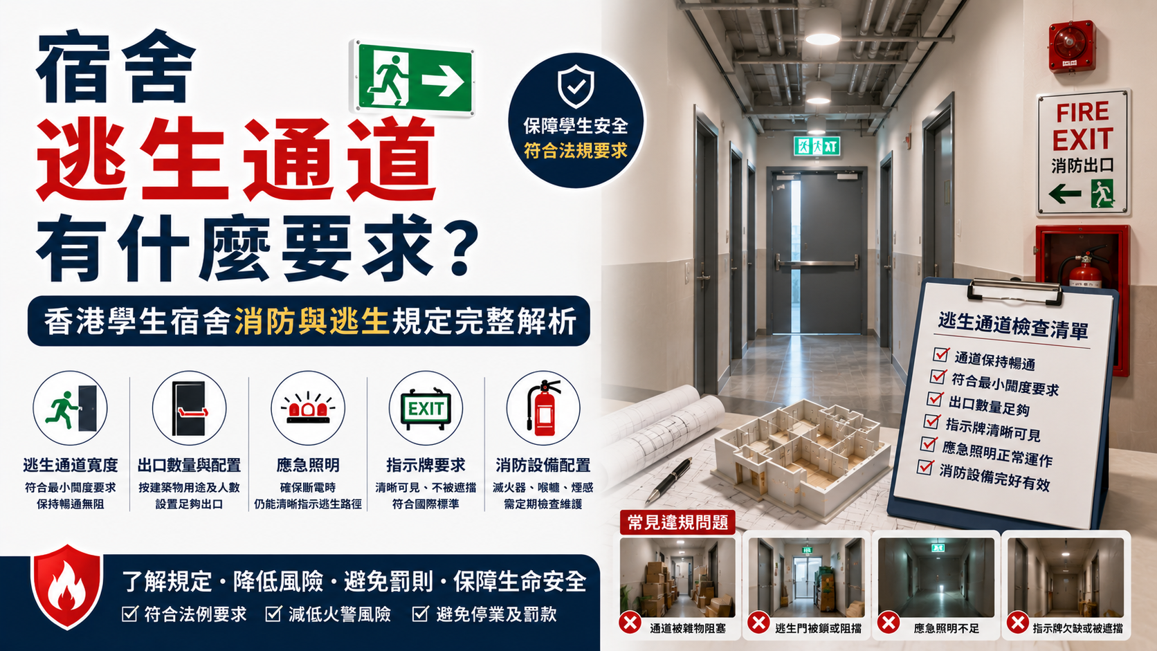 香港學生宿舍逃生通道與消防要求解析，避免違規及消防風險完整指南